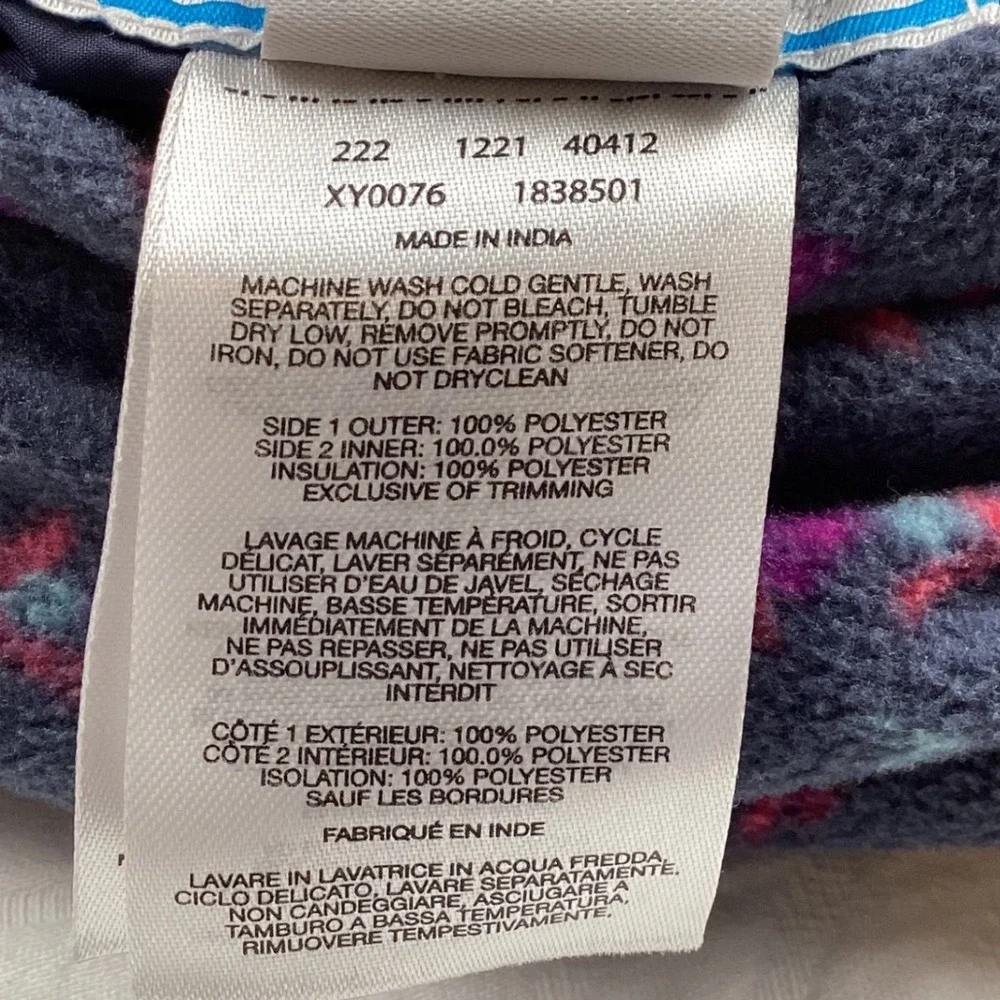 Columbia Girls‎ Reversible Hooded Jacket Navy Blue Fleece Print Size M 10/12